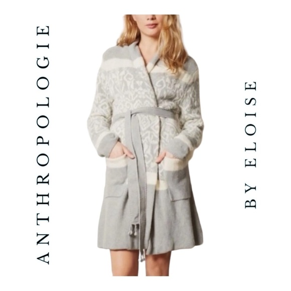 1397. ANTHROPOLOGIE BY ELOISE INTRASIA FAIR ILSE CARDIGAN/ROBE MEDIUM GRAY/CREAM - Picture 1 of 12